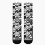 Black And White Cassette Tape Print Crew Socks