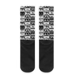 Black And White Cassette Tape Print Crew Socks