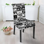 Black And White Cassette Tape Print Dining Chair Slipcover