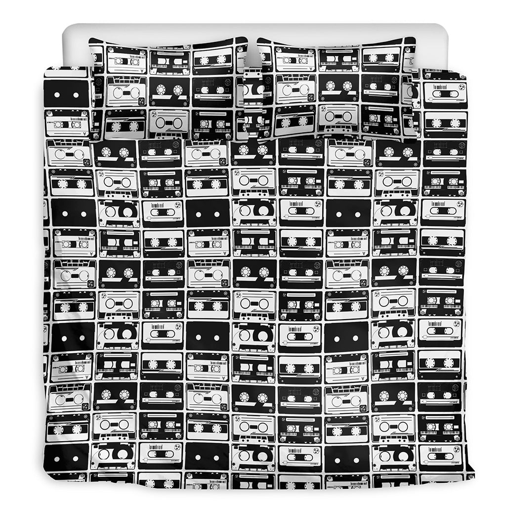 Black And White Cassette Tape Print Duvet Cover Bedding Set