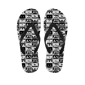 Black And White Cassette Tape Print Flip Flops