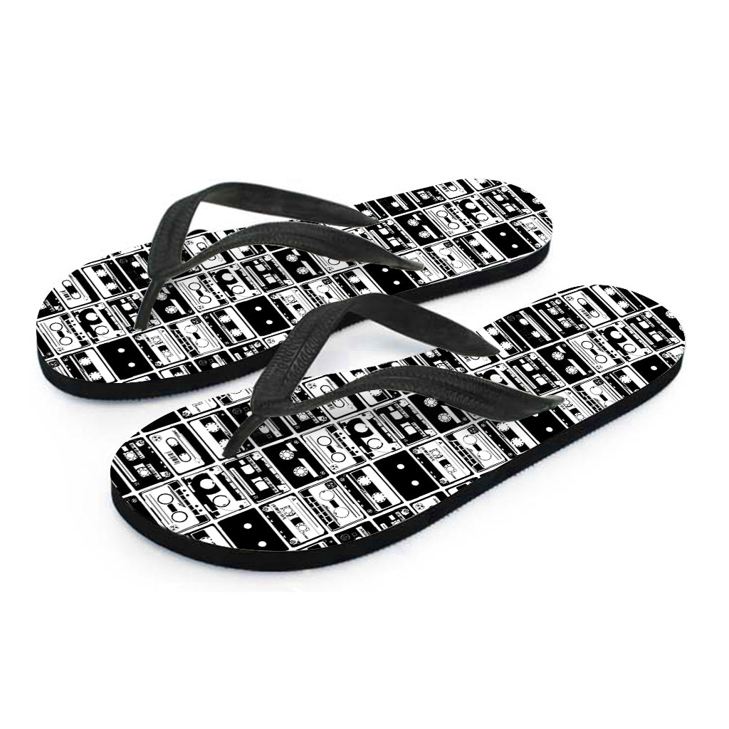 Black And White Cassette Tape Print Flip Flops