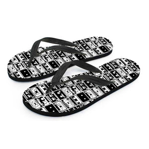 Black And White Cassette Tape Print Flip Flops