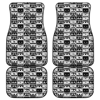 Black And White Cassette Tape Print Front and Back Car Floor Mats