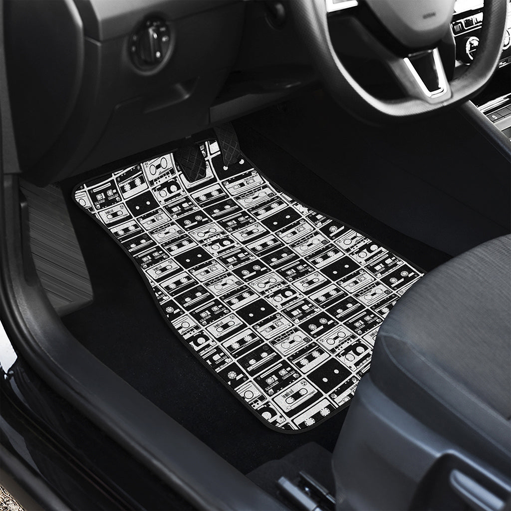 Black And White Cassette Tape Print Front and Back Car Floor Mats