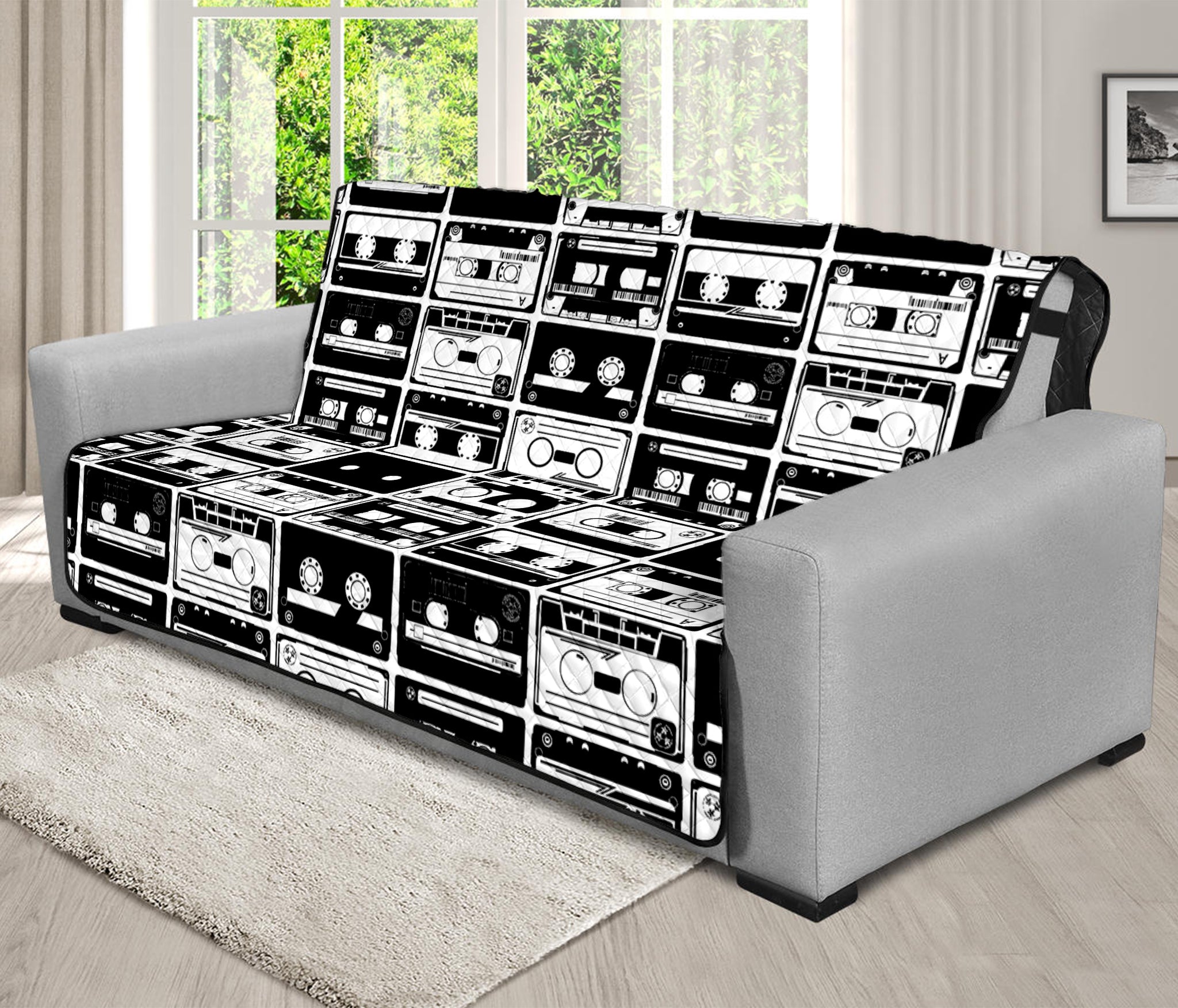 Black And White Cassette Tape Print Futon Protector