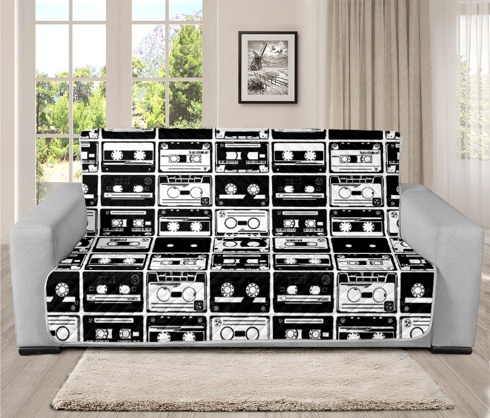 Black And White Cassette Tape Print Futon Protector