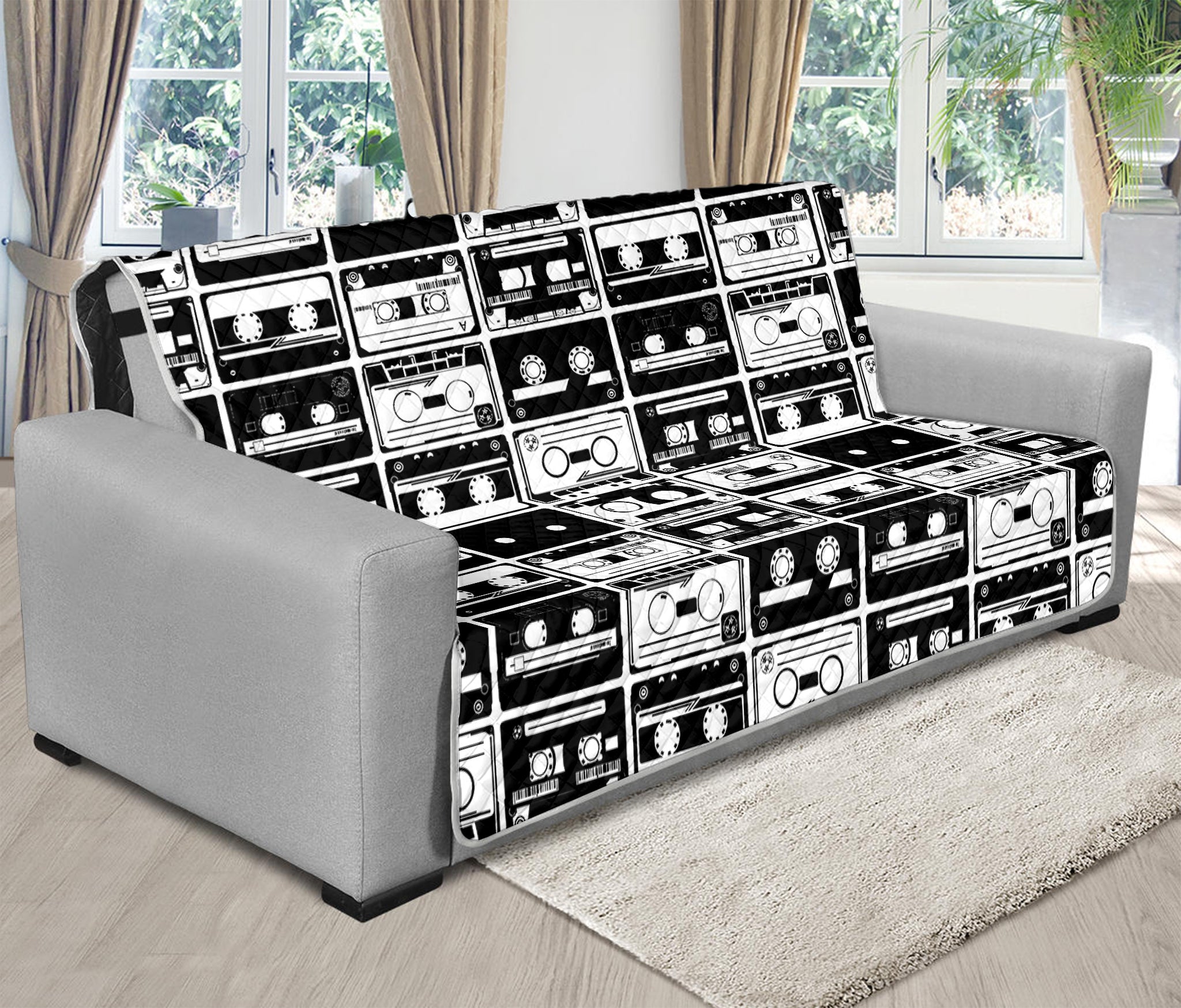 Black And White Cassette Tape Print Futon Protector