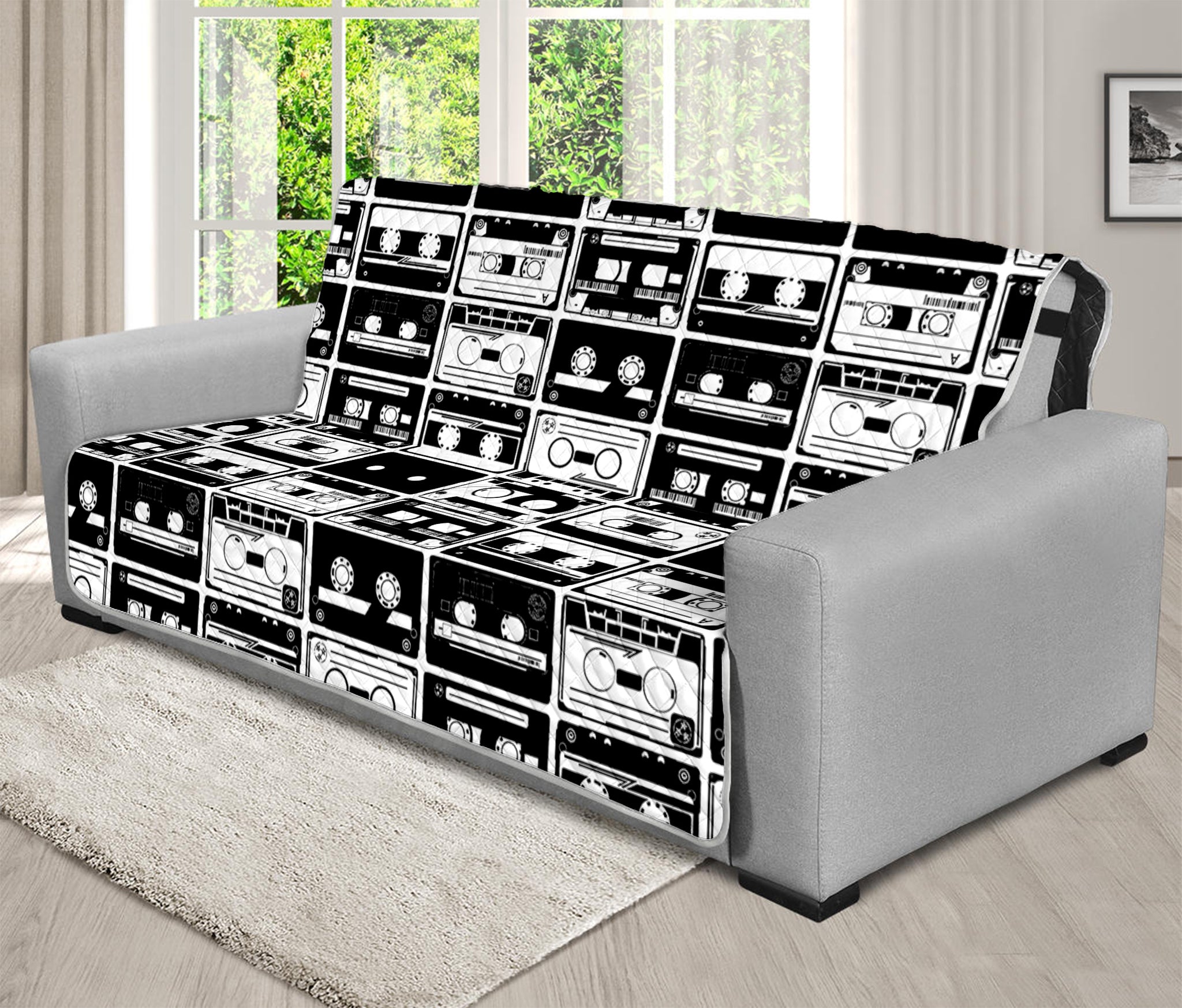 Black And White Cassette Tape Print Futon Protector