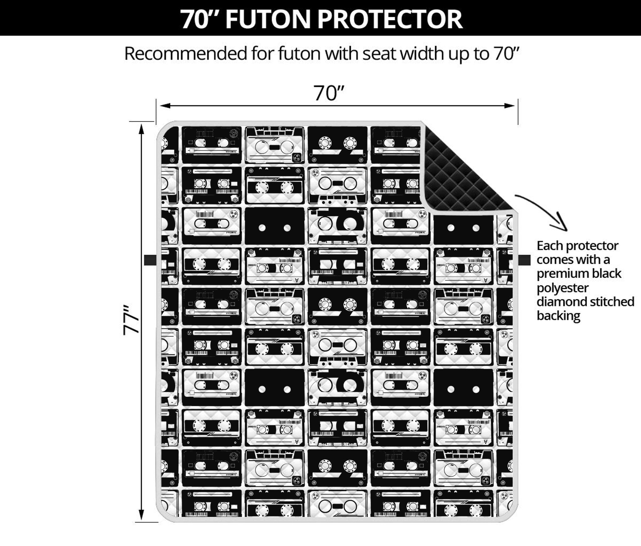 Black And White Cassette Tape Print Futon Protector