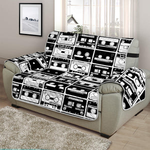 Black And White Cassette Tape Print Half Sofa Protector