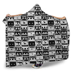 Black And White Cassette Tape Print Hooded Blanket