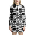 Black And White Cassette Tape Print Pullover Hoodie Dress