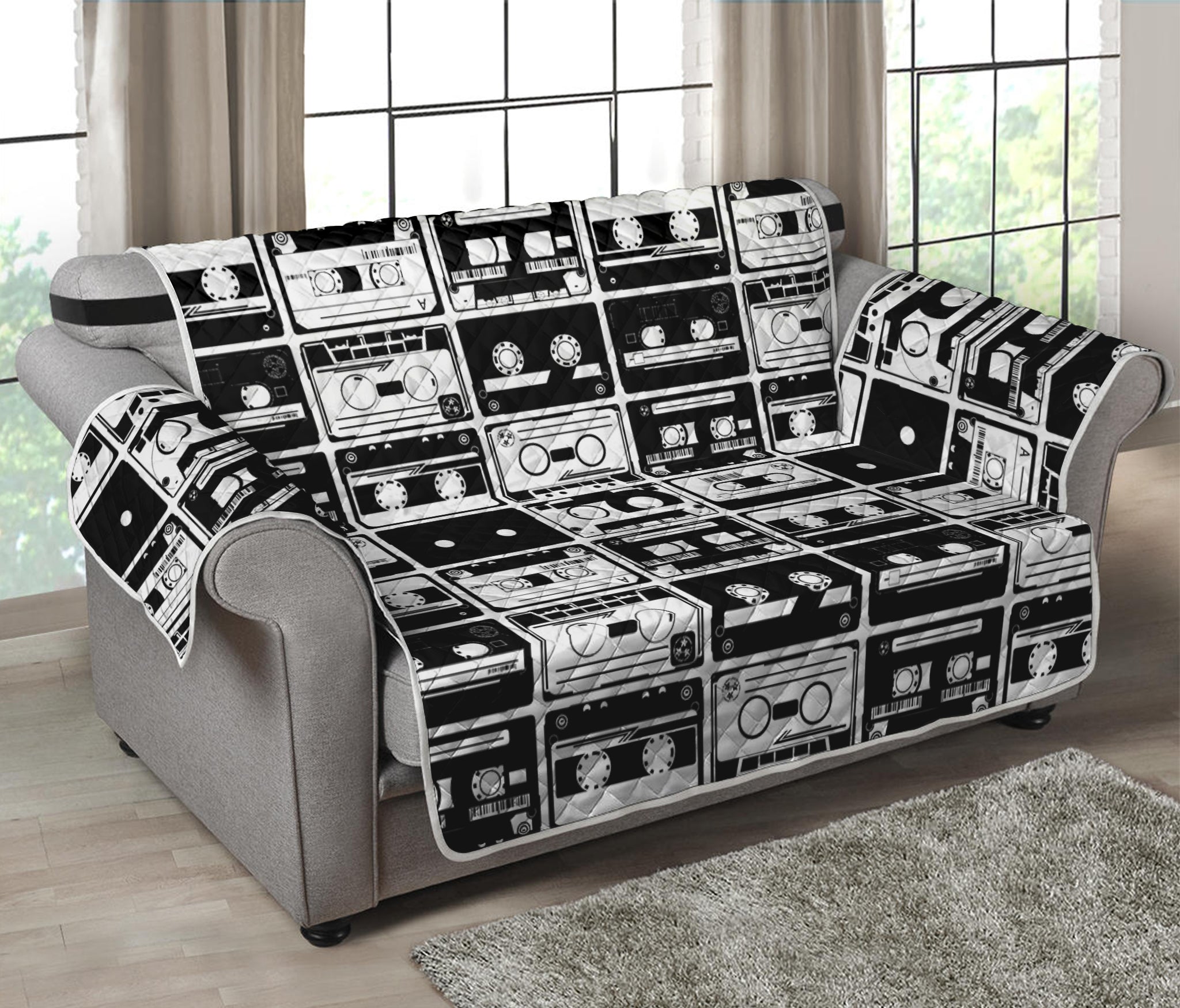 Black And White Cassette Tape Print Loveseat Protector