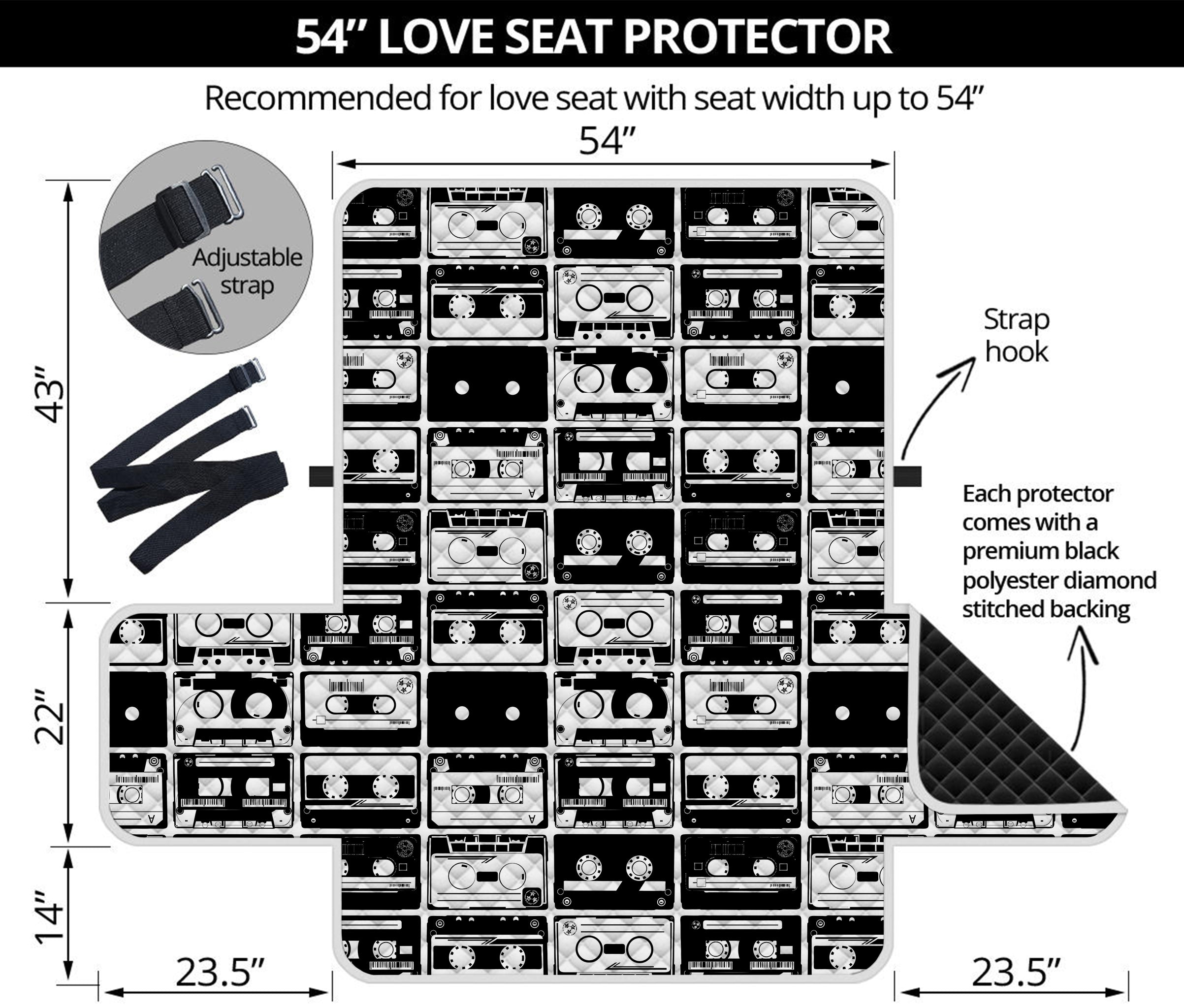 Black And White Cassette Tape Print Loveseat Protector