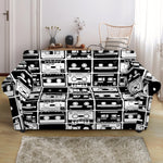 Black And White Cassette Tape Print Loveseat Slipcover