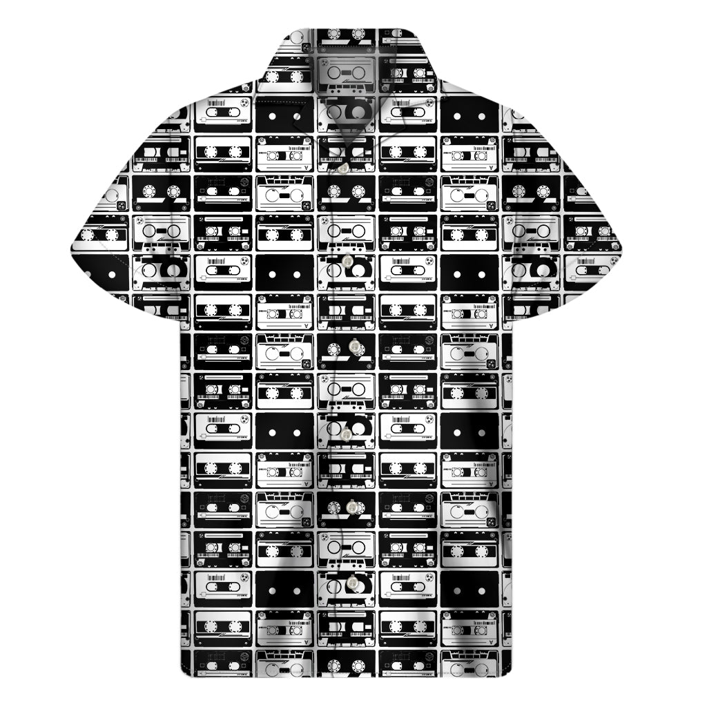 Black And White Cassette Tape Print Men's Short Sleeve Shirt