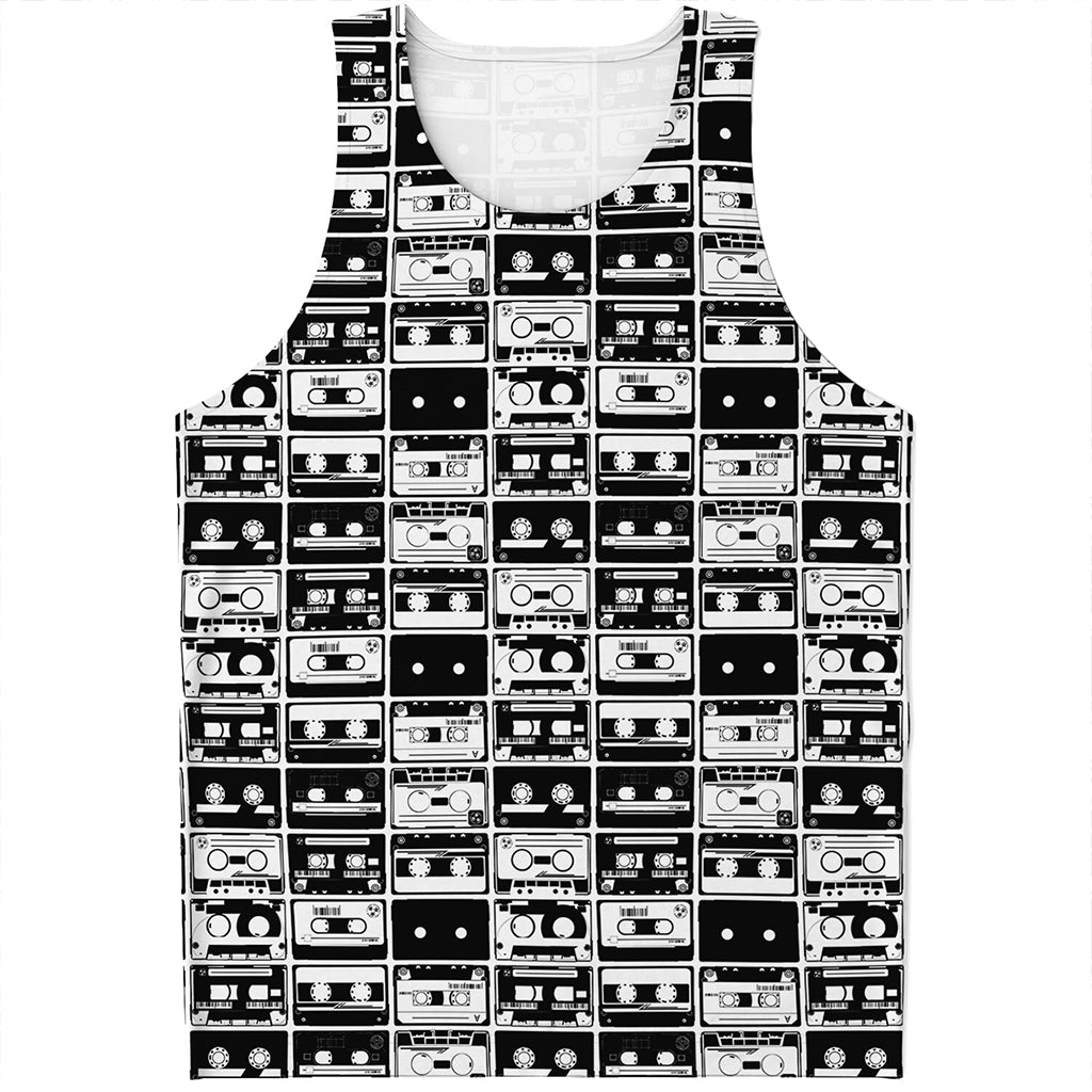 Black And White Cassette Tape Print Men's Tank Top