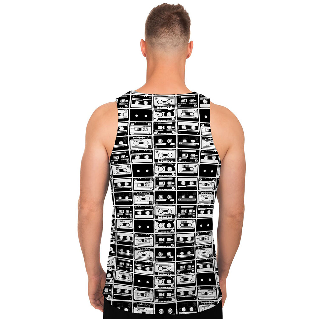 Black And White Cassette Tape Print Men's Tank Top