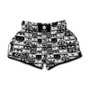 Black And White Cassette Tape Print Muay Thai Boxing Shorts