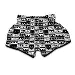 Black And White Cassette Tape Print Muay Thai Boxing Shorts