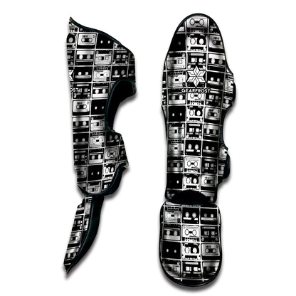 Black And White Cassette Tape Print Muay Thai Shin Guard