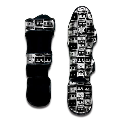 Black And White Cassette Tape Print Muay Thai Shin Guard