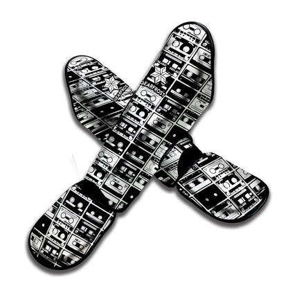 Black And White Cassette Tape Print Muay Thai Shin Guard