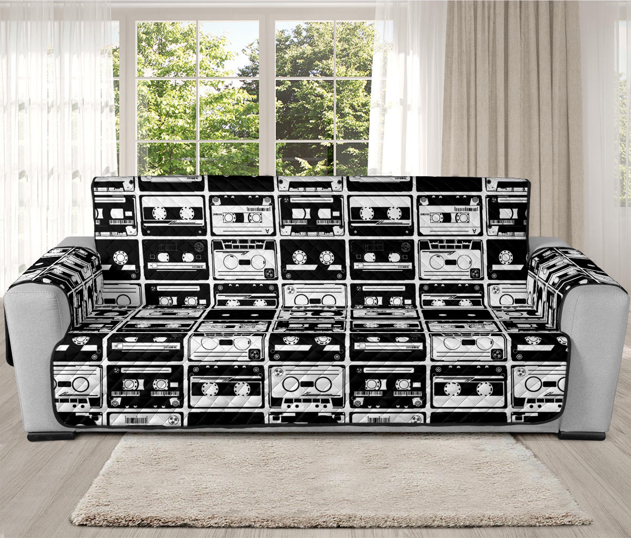 Black And White Cassette Tape Print Oversized Sofa Protector