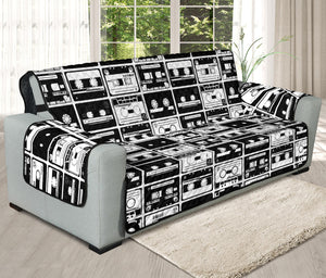 Black And White Cassette Tape Print Oversized Sofa Protector