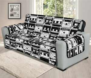 Black And White Cassette Tape Print Oversized Sofa Protector