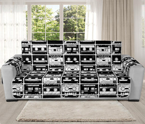 Black And White Cassette Tape Print Oversized Sofa Protector