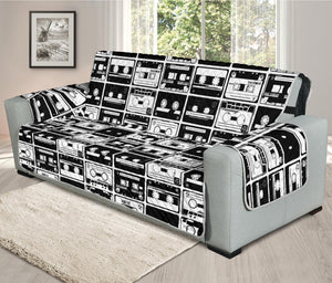 Black And White Cassette Tape Print Oversized Sofa Protector