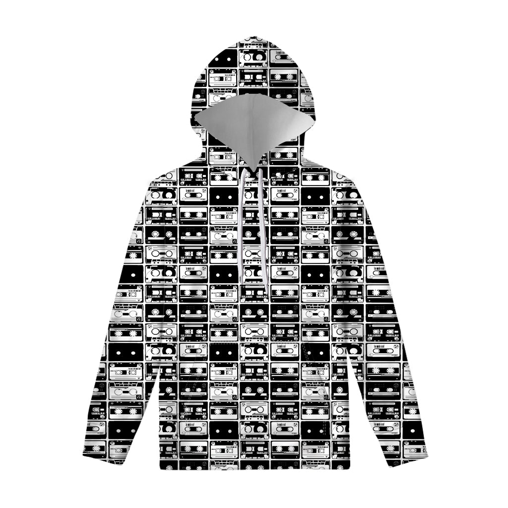 Black And White Cassette Tape Print Pullover Hoodie
