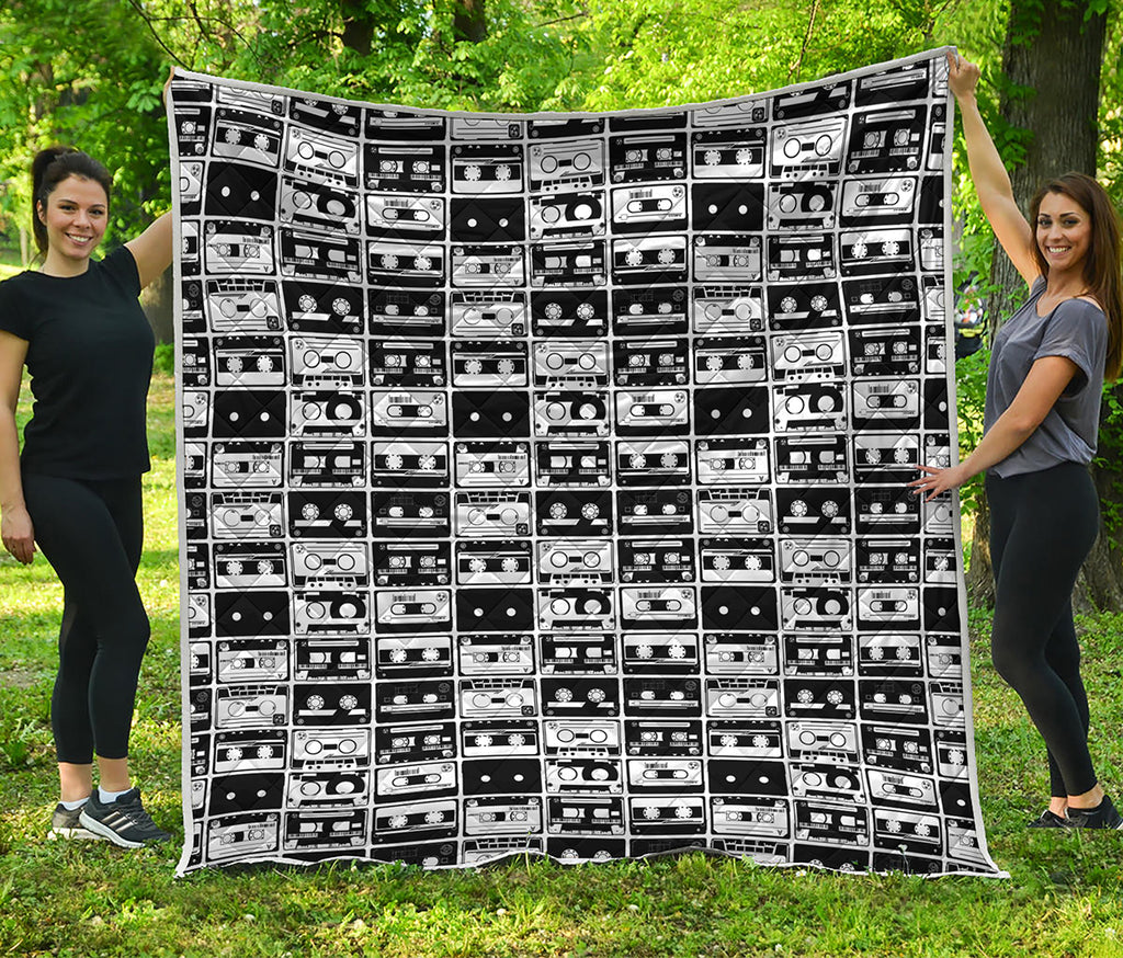 Black And White Cassette Tape Print Quilt