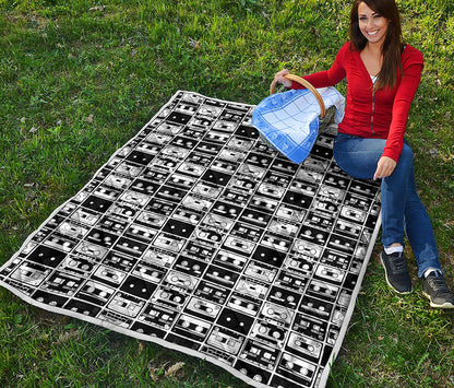 Black And White Cassette Tape Print Quilt
