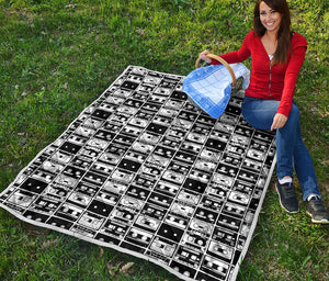 Black And White Cassette Tape Print Quilt