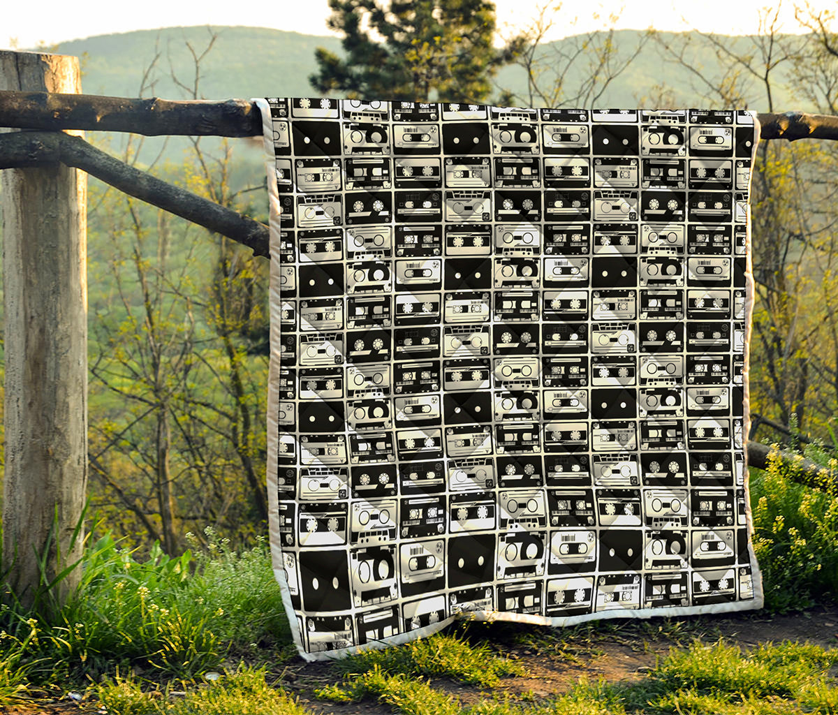 Black And White Cassette Tape Print Quilt