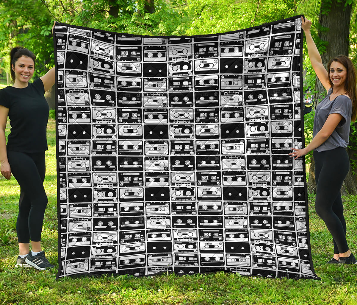 Black And White Cassette Tape Print Quilt