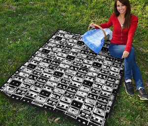 Black And White Cassette Tape Print Quilt