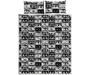 Black And White Cassette Tape Print Quilt Bed Set