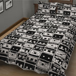 Black And White Cassette Tape Print Quilt Bed Set