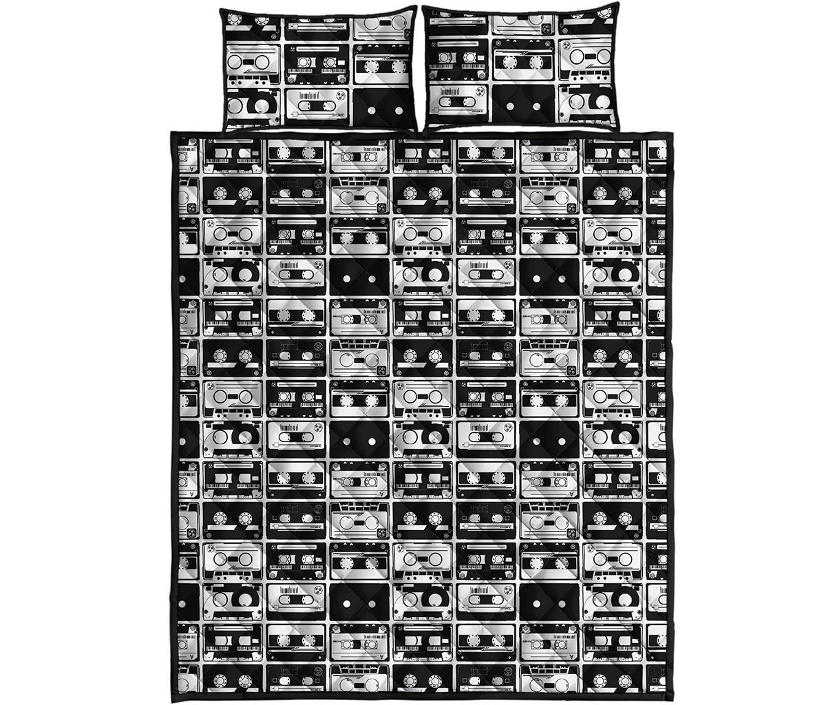 Black And White Cassette Tape Print Quilt Bed Set