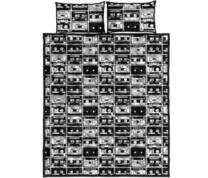 Black And White Cassette Tape Print Quilt Bed Set