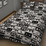 Black And White Cassette Tape Print Quilt Bed Set