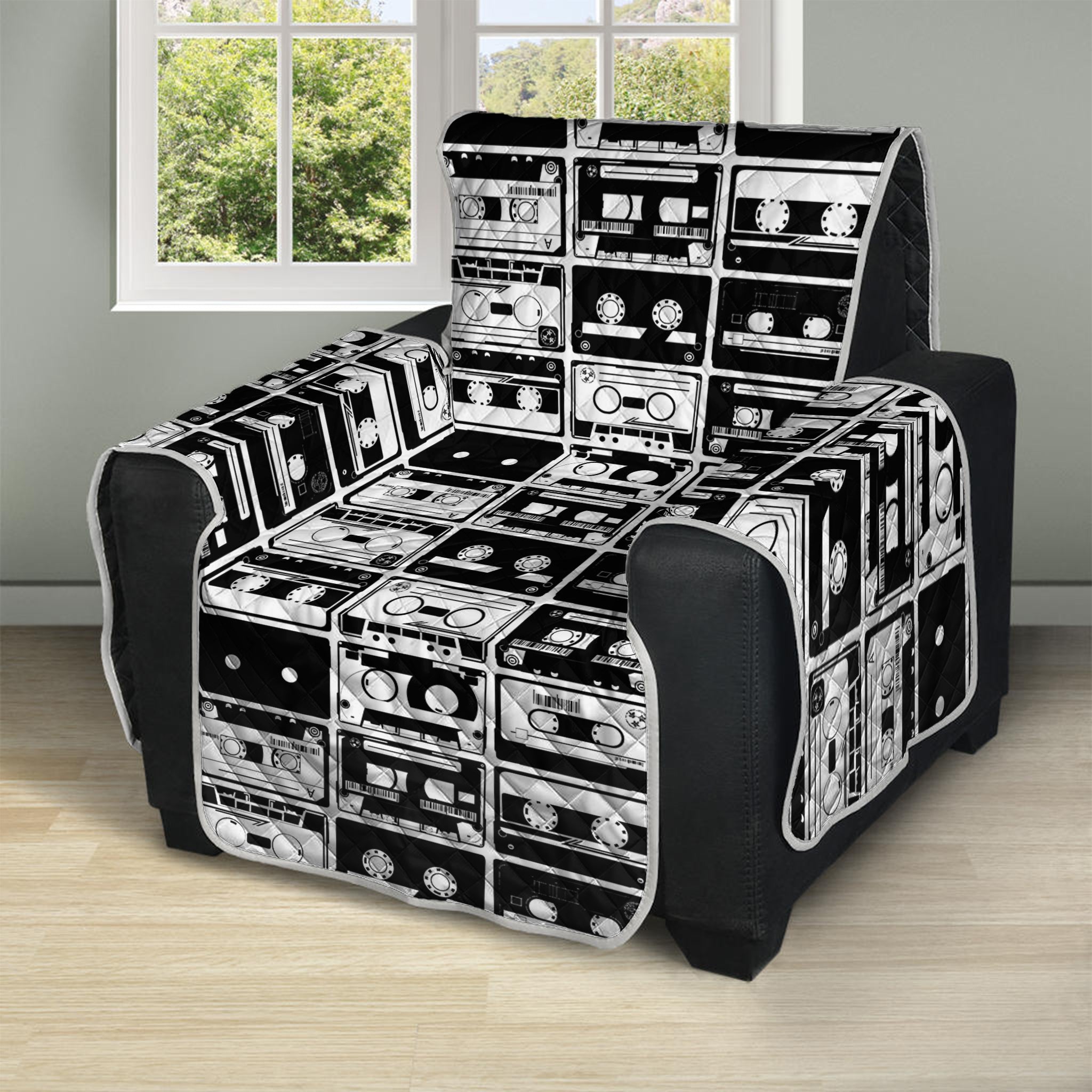 Black And White Cassette Tape Print Recliner Protector