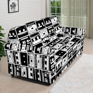 Black And White Cassette Tape Print Sofa Cover