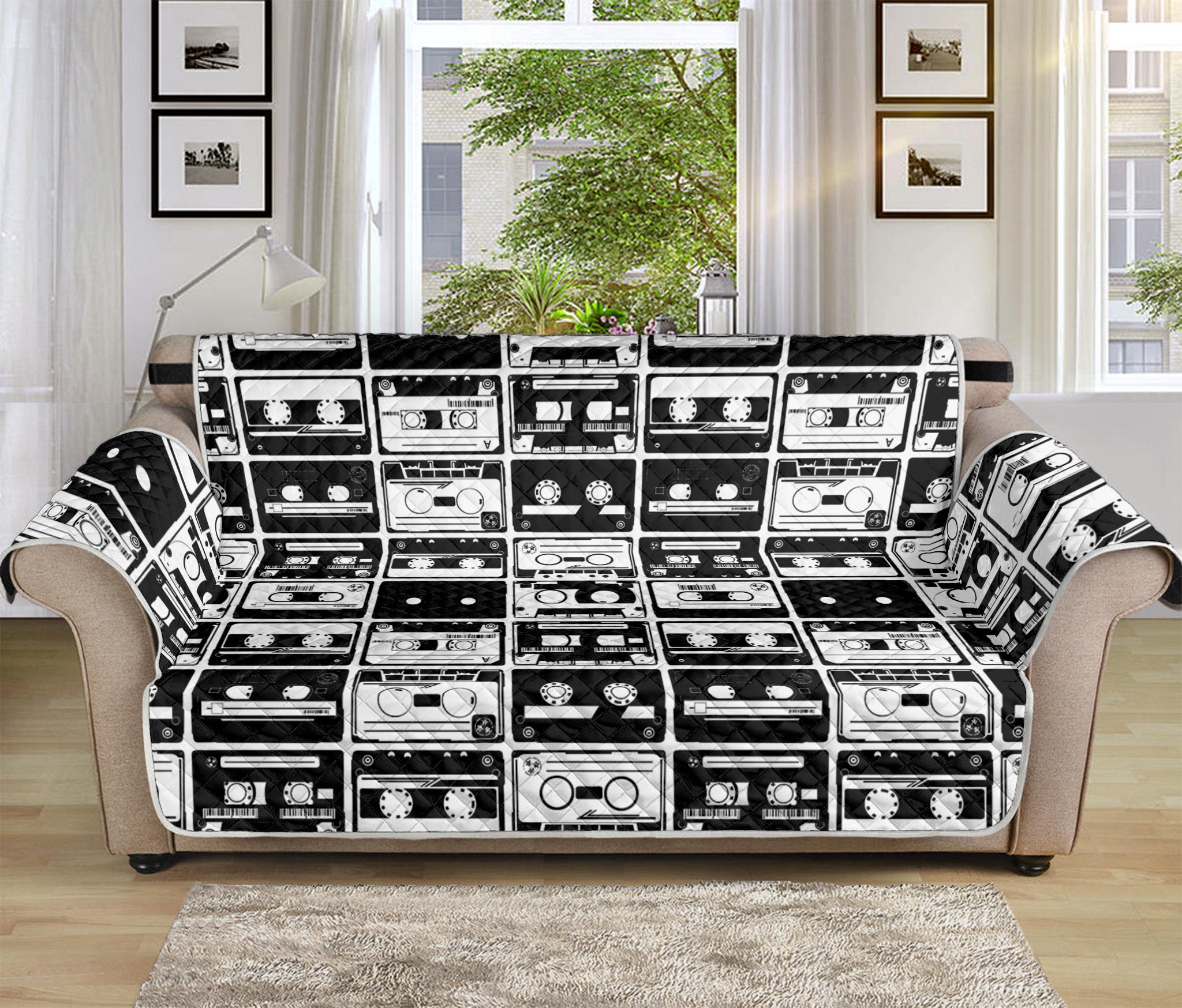 Black And White Cassette Tape Print Sofa Protector