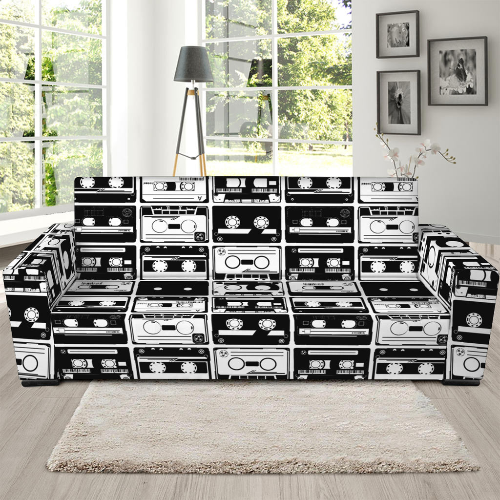 Black And White Cassette Tape Print Sofa Slipcover