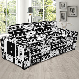 Black And White Cassette Tape Print Sofa Slipcover